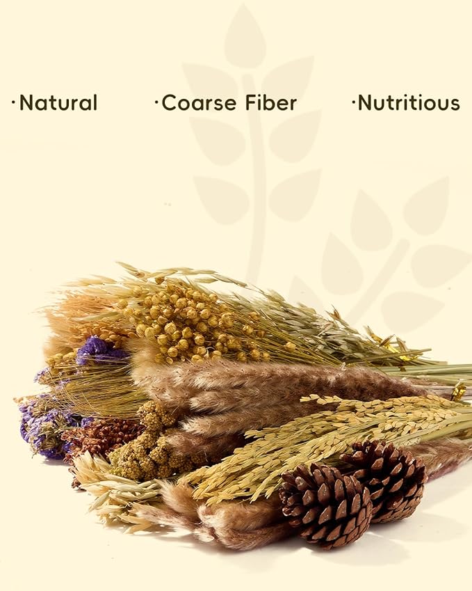 BUCATSTATE Natural Hamster Bedding - Flowers & Herbs & Sprays for Cage Habitat Decor - Treat Cereal Grain for Dwarf Syrian Gerbils, Mice, Rat, Forage, Enrichment (54PCS)