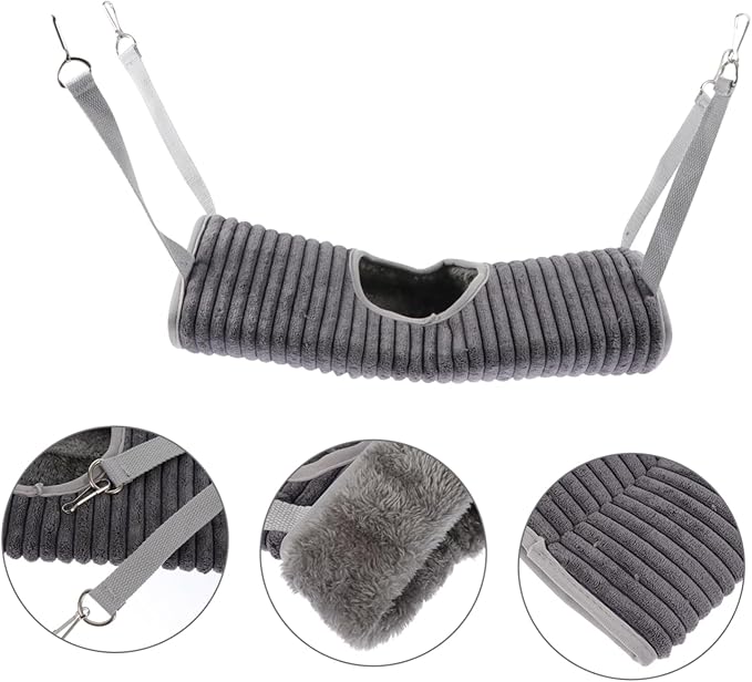 VICASKY Warm Plush Nest Ferret Hideout Nest Small Pet Hammock Hamster Hanging Tunnel Grey