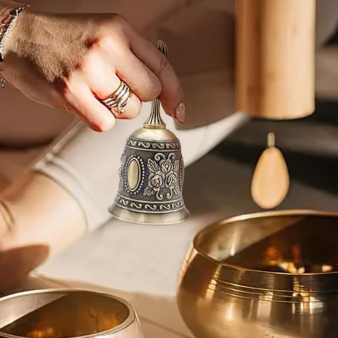 DomeStar Vintage Brass Hand Bell – Loud Call Bell for Bedside, Dinner, Wedding, Christmas & Holiday Party