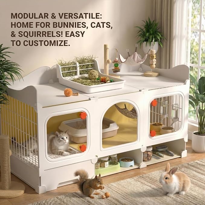 Rabbit Cage with Storage Space, Transparent Door & Waste Collection Tray – Sturdy, Spacious, & Easy-to-Clean – Ideal for Rabbits, Guinea Pigs, and Small Pets