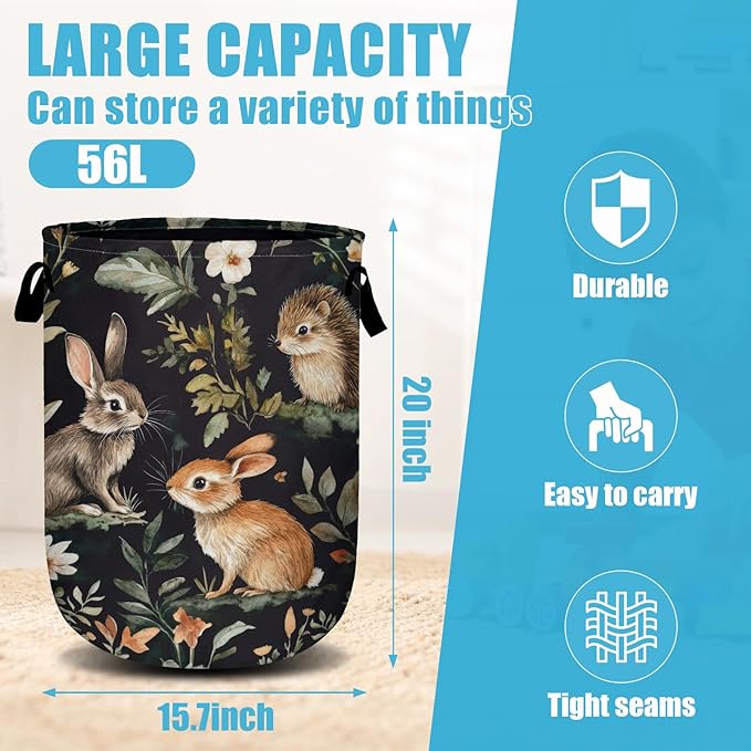 Cute Animal Laundry Basket, Laundry Hamper Collapsible Oxford Cloth with Handle Clothes Storage Bin for Bathroom Laundry Room Bedroom 15.7 X 20 Inch