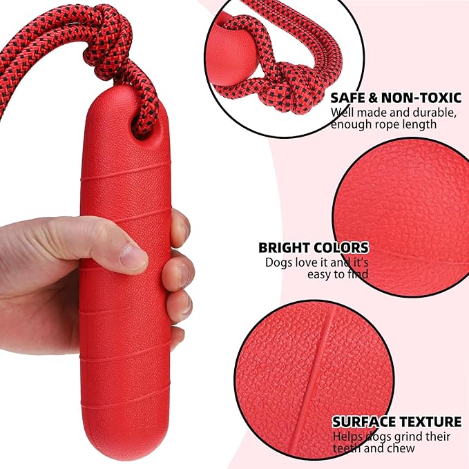 PUPTECK Interactive Dog Pool Toys Water Floating Toys Fetch Training Bumpers 2 Pack, Red & Black