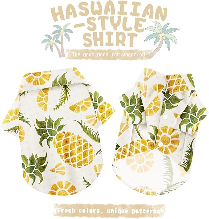 Hawaiian Dog Shirt – Lightweight and Breathable Summer T-Shirt with Tropical Prints, Fun Beach Outfit for Small, Medium, and Large Dogs, Perfect for Hot Days and Outdoor Vacation.Pineapple M