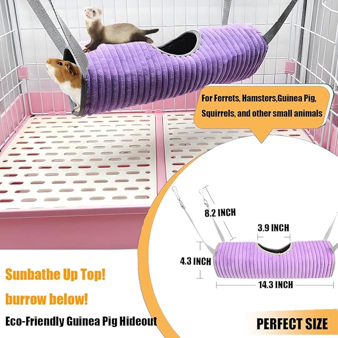 Ferret Rat Hammock Hamster Hanging Tunnels Tubes for Cage - Soft Guinea Pig Hideout Bed, Chinchilla Hammock for Small animals,GuineaPig,Ferret, Kitten,Squirrel,Chinchilla,Rat,Parrot (Tunnel-Grey)