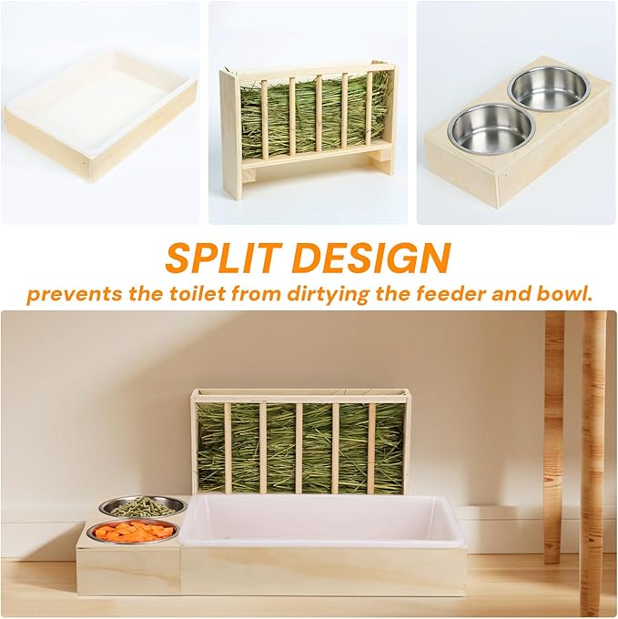 3 in 1 Bunny Litter Box with Hay Feeder, 2 Food Bowls | Potty Trainer for Rabbits, Guinea Pigs, Chinchillas, and Small Animals,Large Capacity,Preventing Waste