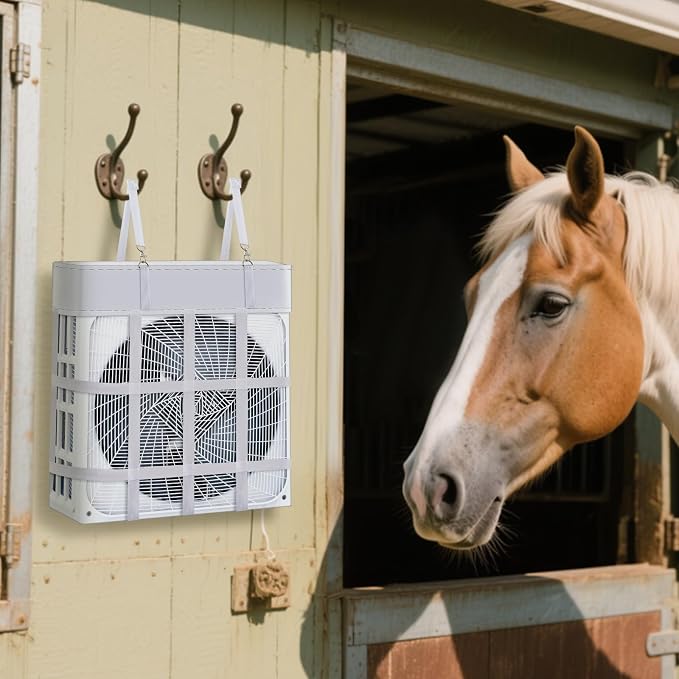 Tessco for you 2 Pcs Box Fan Holder Horse Stall Classic Fan Bag Hanging Web Holder Nylon Box Hay Bag Horse Accessories (White)