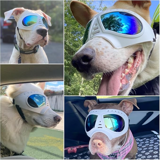Namsan Dog Goggles for Large Dogs, Wide Snout & Soft Frame, Tactical Driving Sunglasses for Dogs Medium to Large Breed, Anti-UV Dog Eye Protection, Windproof Dustproof, Adjustable, White