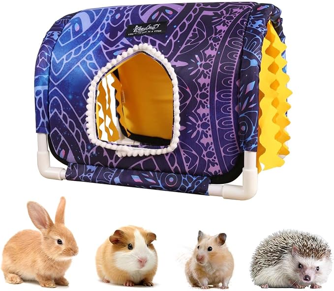 Guinea Pig Hideout Rabbit Hideout No Bottom Guinea Pig Bed Easy to Clean & Breathable Bunny Beds - Small Animal Indoor Habitat for Rabbit Ferret Hedgehog Flower-Branch Mouse (Purple)
