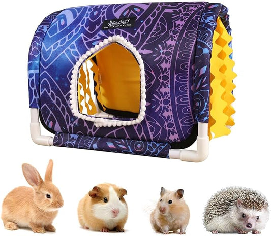 Guinea Pig Hideout Rabbit Hideout No Bottom Guinea Pig Bed Easy to Clean & Breathable Bunny Beds - Small Animal Indoor Habitat for Rabbit Ferret Hedgehog Flower-Branch Mouse (Purple)