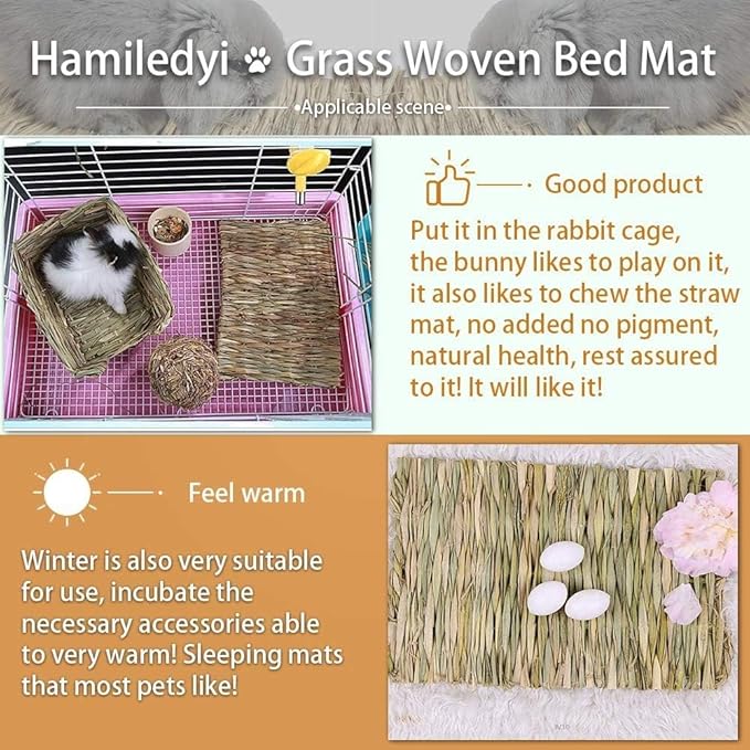 Hamiledyi 15 Pack Woven Bed Mat for Rabbits - Grass Mat & Bunny Bedding Nest - Natural Chew Toy Bed for Guinea Pig Chinchilla Squirrel Hamster Cat Dog and Small Animal