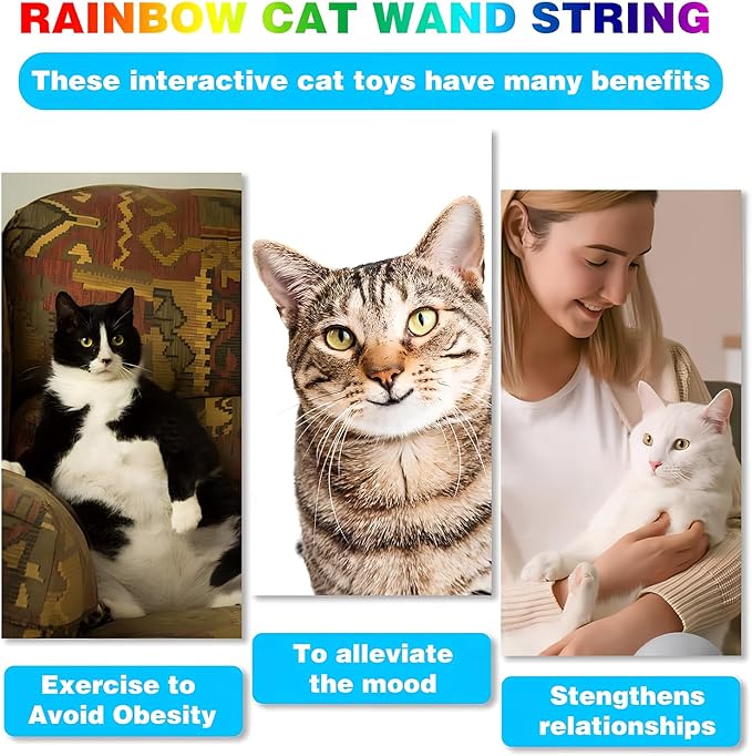 4 Pcs Cat Wand Toys,Interactive Cat Teaser Wand String for Most Cats and Kittens