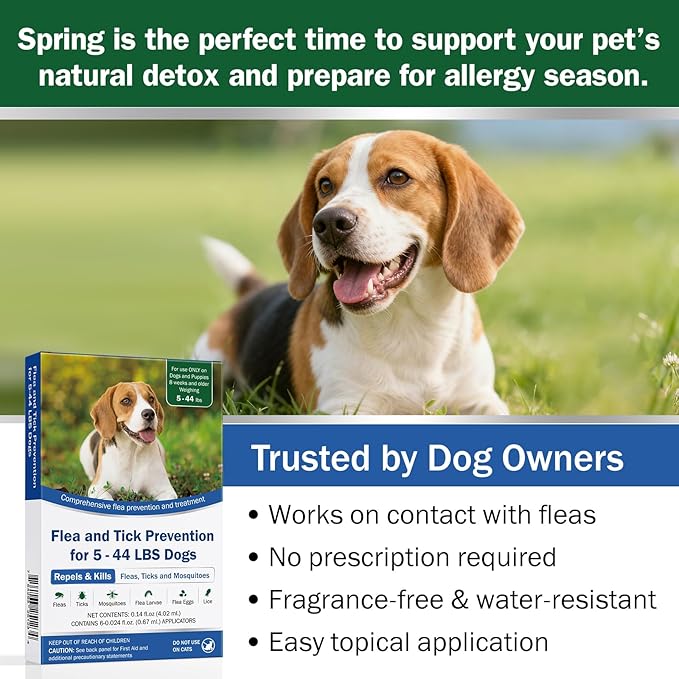 Flea and Tick Prevention for Dogs, 6-Pack, Dog Flea Control, Repellent, Flea and Tick Prevention for Small Medium Dog 5–44 lbs, 24-Hour Protect, Flea Supplements for Dogs, Nutritional Supplements