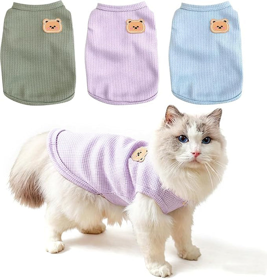Waffle Knit Cat & Dog T Shirt for Small Dogs, Stretchable Puppy Shirt for Sphynx Cats & Small Breeds, Pet Clothes | Breathable Summer/Winter Apparel for Newborn(Purple&Blue&Green 2X-Large)