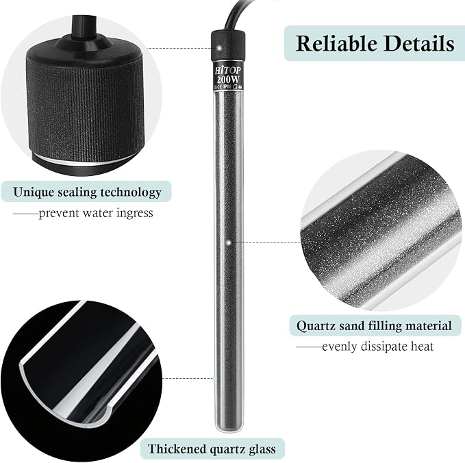 HITOP Compact Submersible Aquarium Heater -200W Digita Heater for Fish Tank Turtle Tank, for Saltwater and Fresh Water with Temperature Controller