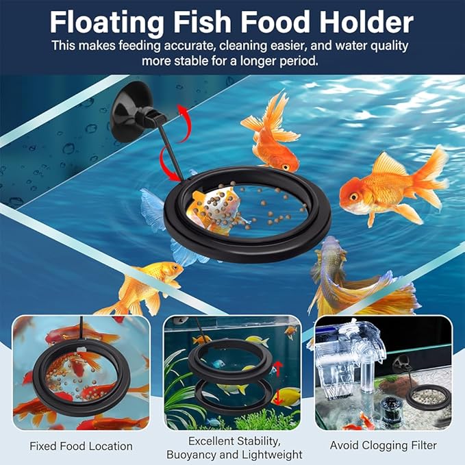 Aquarium Feeding Ring Small Round Floating Fish Food Feeder Food Holder with Suction Cup for Betta Goldfish Guppy Turtle Tank Accessries (1Pack)