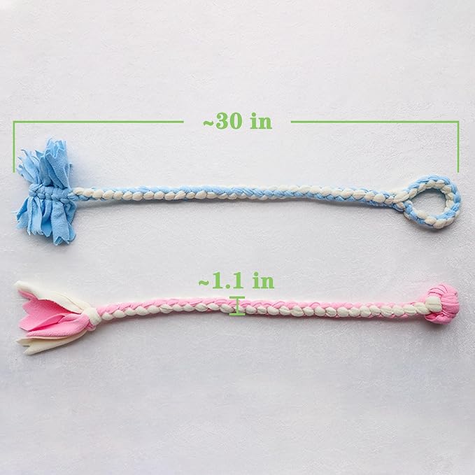 Baba&Nana Braided Fleece Dog Tug Toy, Assorted Colors Dog Rope Toy with Ball, Interactive Tug of War Dog Toy for Large & Medium & Agility Dogs (Pink/Blue-Donut Style)