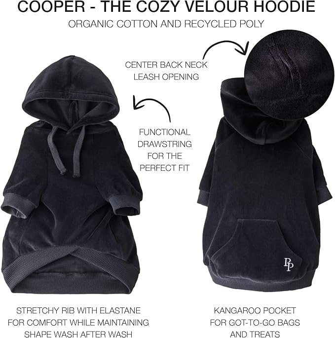 Pet Passion Cooper II Organic Cotton Velour Dog Hoodie Pet Coat for Small, Medium and Large Dogs, Black, X-Large (55-80 lbs)