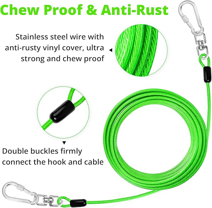 jenico Dog Tie Out Cable: 25ft Dog Lead for Yard - Heavy Duty Chain Leash Outside for Small Large Dogs Up to 500 lbs - Outdoor Dog Runner Tether
