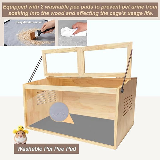 Wooden Hamster Cage,40" L x 20" W x 20" H Animal Cabinet for Dwarf Syrian Hamsters Degus, Hamster Habitat with Openable Top and Large Acrylic Sheets.