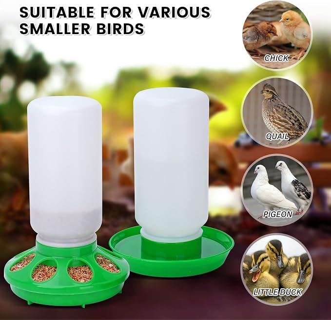 Chicken Feeder and Waterer Set no Waste Chick Feeder and Waterer Kit 1L Chicken Water Feeder Poultry Waterer Baby Chick Starter Kit (Green)