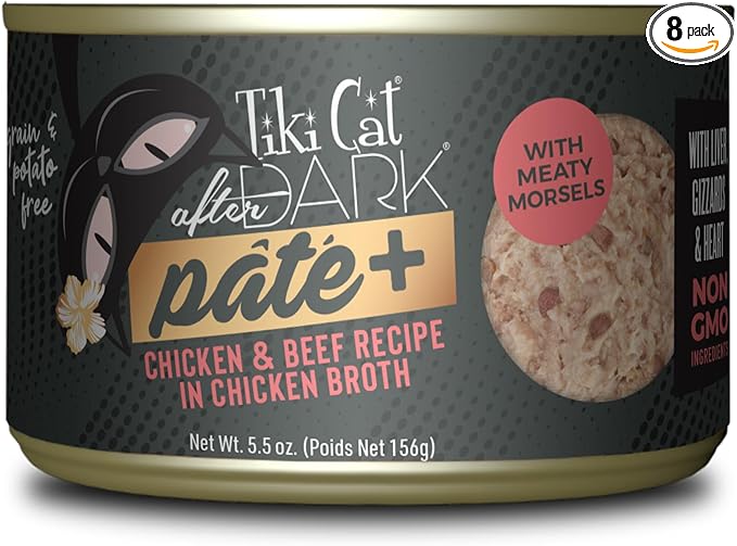Tiki Cat After Dark Pate+ Wet Cat Food, Chicken & Beef, 5.5 oz. Cans (Pack of 8)