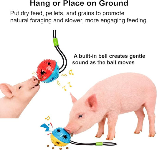 2Pcs Pig Enrichment Toys – Hanging Treat Ball for Pellets & Grains, Chew & Slow Feeder Toy with Rope for Mini Pigs