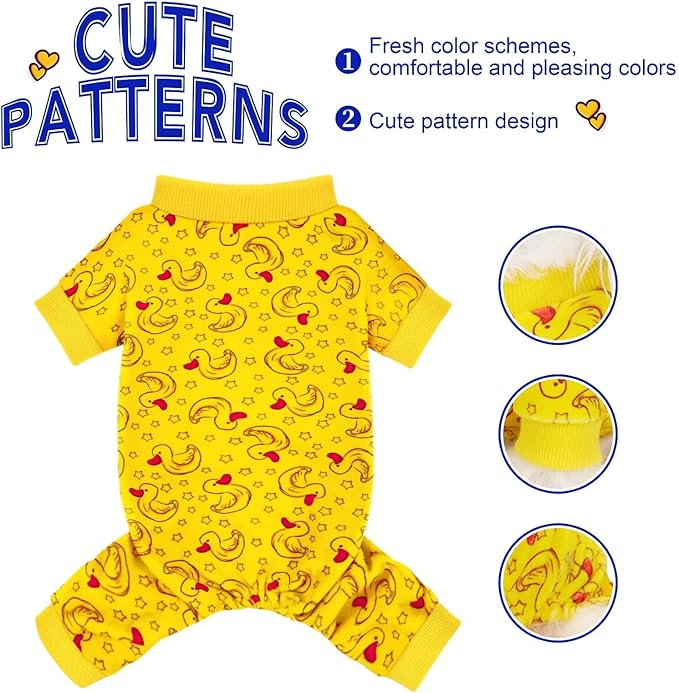 Paiaite Dog Pajamas Onesie: Comfortable Four-Legged Apparel for Small, Medium, & Large Dogs, Polyester Material for Comfort, Wrinkle Resistance, Moisture Wicking, Stretchiness Rotating Duck M