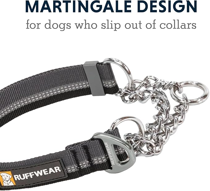 Ruffwear, Chain Reaction Dog Collar, Adjustable Reflective Martingale Escape-Proof Collar with Stainless Steel Chain, Professional Training Control, Basalt Gray, 20"-26"