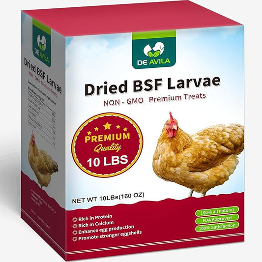 10LB Dried Black Soldier Fly Larvae for Chickens, Non GMO 86X More Calcium BSF Larvae Than Mealworms for Chickens & Birds, Natural Chicken Feed Bulk, Chicken Worms Treats, Wild Birdseed Attractant