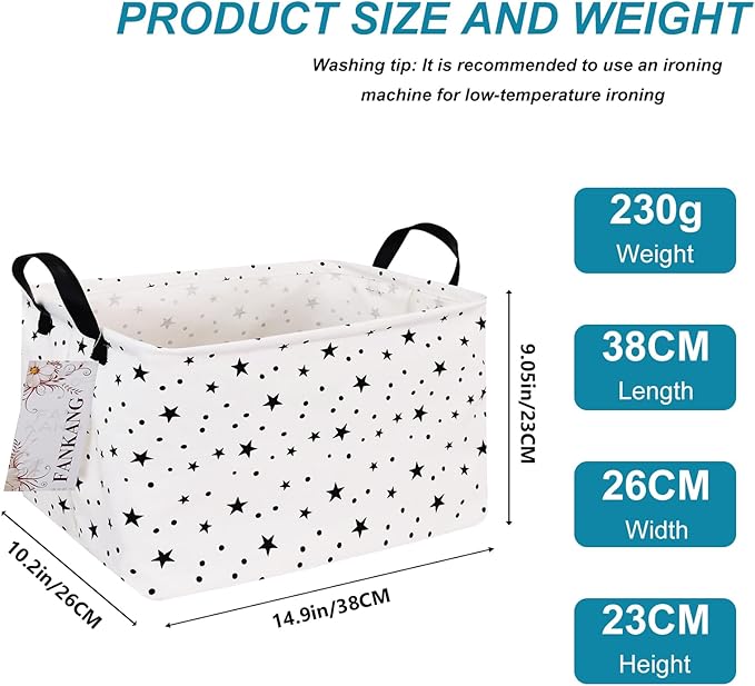 Storage Basket,Nursery Hamper Canvas Laundry Basket Foldable with Waterproof PE Coating Storage, Office, Bedroom, Clothes,Toys (Rec-Star)