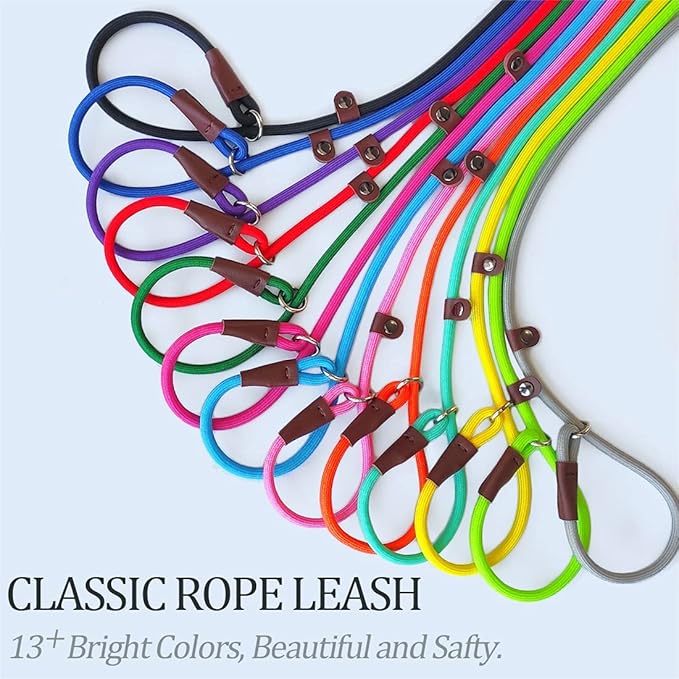 MayPaw Slip Lead Control Leash for Dogs No Pull, 13+ Colors Classic Dog Lead 7FT Pet Slip Leash, 1/4” Rope Leashes for Small Medium Animals Purple