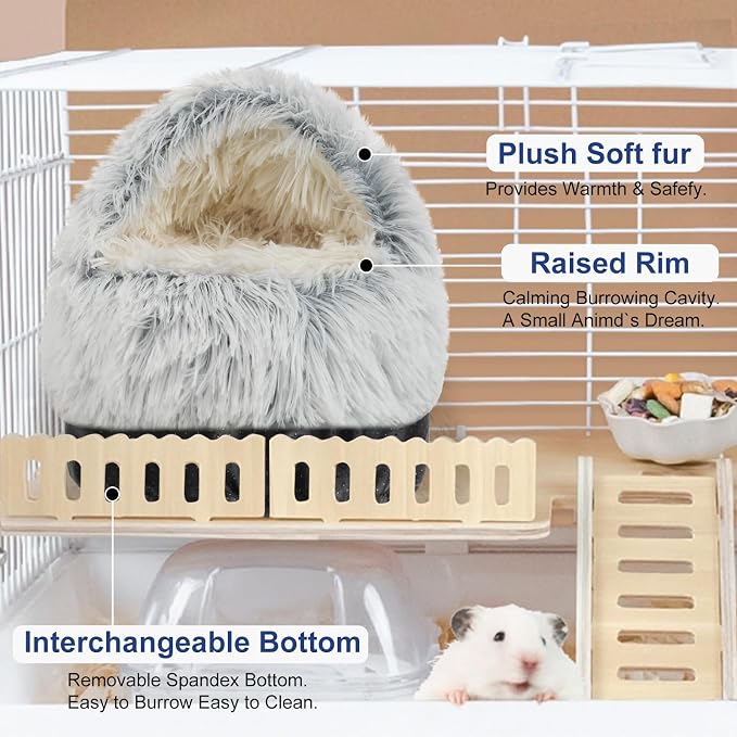 Soothing Guinea Pig Hideout, Doughnut Guinea Pig Bed with Hooded Cover, Washable Hamster Rabbit Bunny Bed, Washable Round Cave Beds for Small Animal Bunny Rabbit Hideout (Grey)