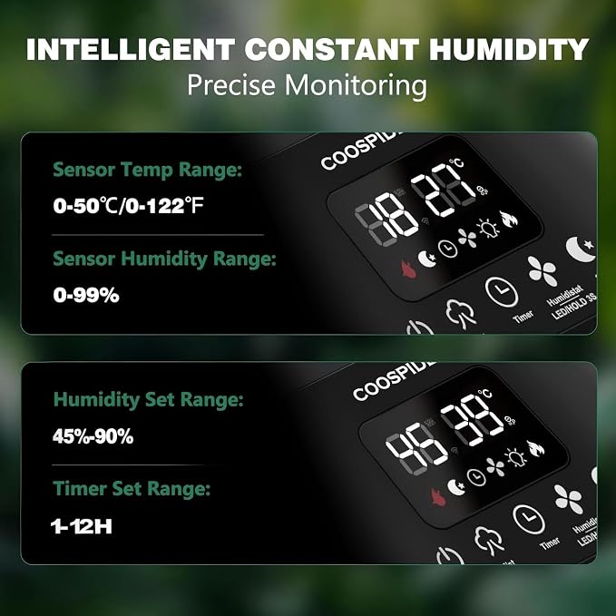 Coospider Reptile Fogger Humidifier, Automatic Humidifiers for Reptiles Tank, Terrarium Humidifiers with Dual Hose Timer Humidity Control, Reptile Mister for Amphibians Herps Vivarium (5L/1.32Gallon)