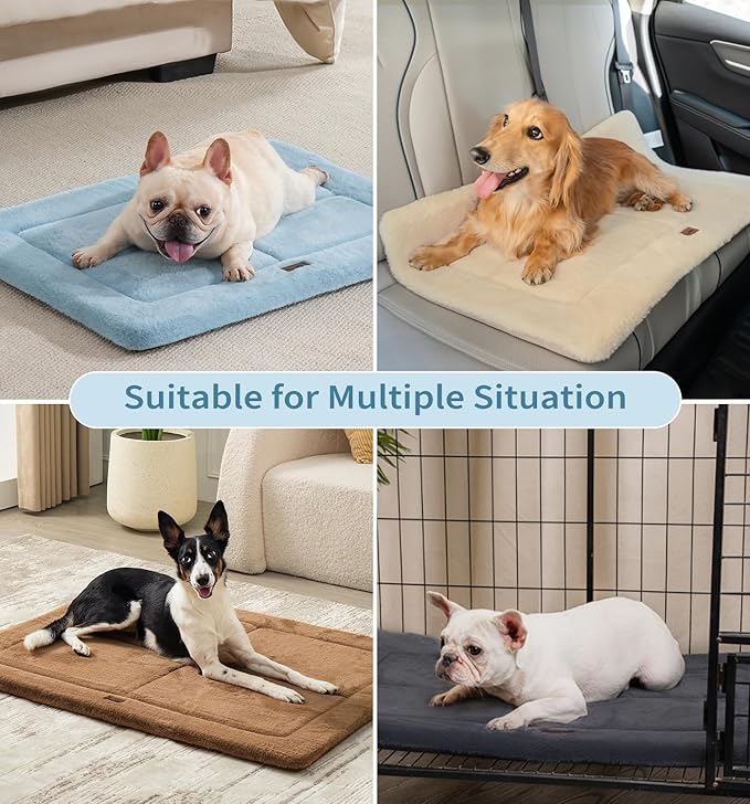 MADE 4 PETS Dog Crate Pad Bed for Medium Dogs, Washable & Reversible, Anti-Slip Kennel Mat for Cozy Sleeping, Soft Fluffy Dog Bed for Indoor & Outdoor Use, 29"x21", Blue