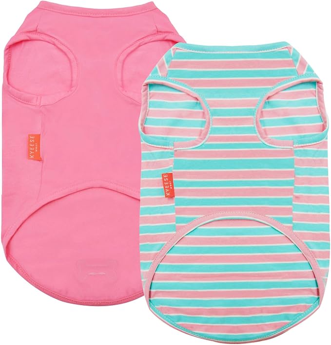 KYEESE 2Pack Dog Shirt, Soft Striped Dogs T Shirts, Lightweight Pet Tank Top, Sleeveless Dog Shirt for Small Dogs, Stretchy Comfortable Pet Vest, Pink, XL