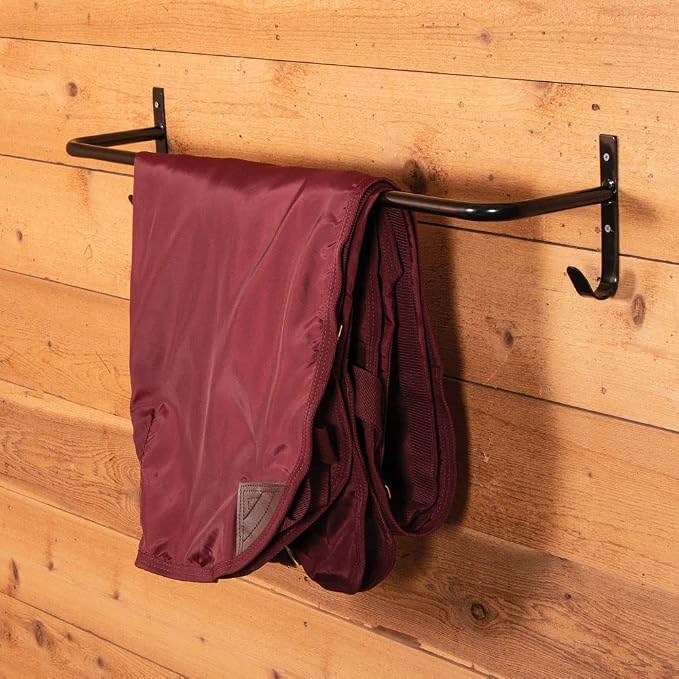 EASY-UP Horsewear Bar with Tack Hangers | Heavy-Duty Horse Blanket Rack | 34.25" Bar with Hooks for Halters & Leads | Mounts Easily to Stall Fronts | Ideal for Barn & Tack Room Use | Color Black
