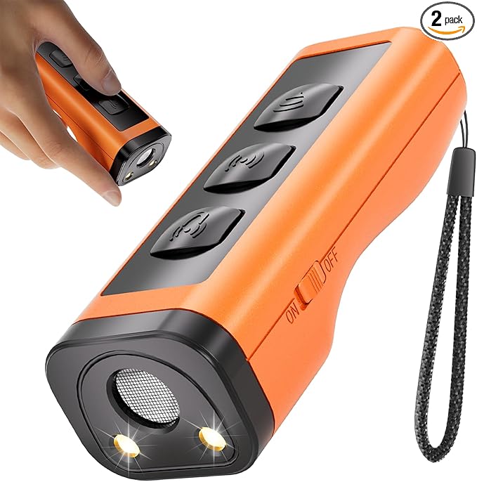 2 Pack Dog Bark Deterrent Devices Rechargeable Anti-Barking Device for Dogs 50ft Long Range Ultrasonic Correct Your Dog's Bad Behavior at the Push of aButton Better Than Shock Collars