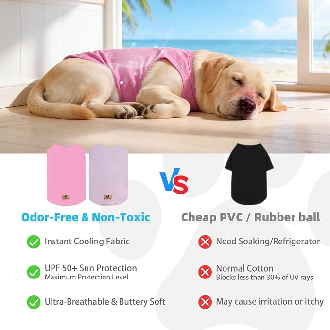 KOOLTAIL Cooling Sunblock Dog Clothes for Large Dogs, 2 Pack UPF50+ UV & Insect Protection Quick Dry Dog T Shirts for Outdoor, Anti-Hair Loss Breathable Sleeveless Pet Vest Tank Tops, Pink & Purple, L