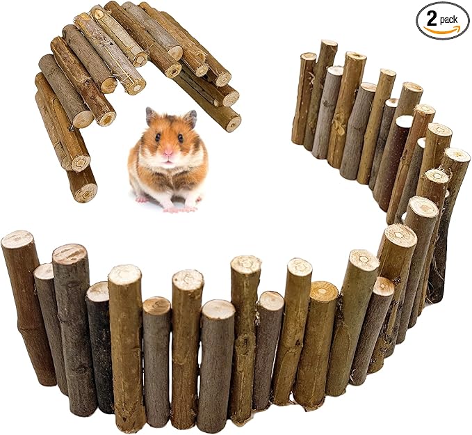 Hamster Bridge19.7x3.9in&9.8x3.9in Hamster Wooden Fence Rat Flexible Bendy Climbing Ladder Cage Accessories Toy for Syrian Gerbil Mouse Rat
