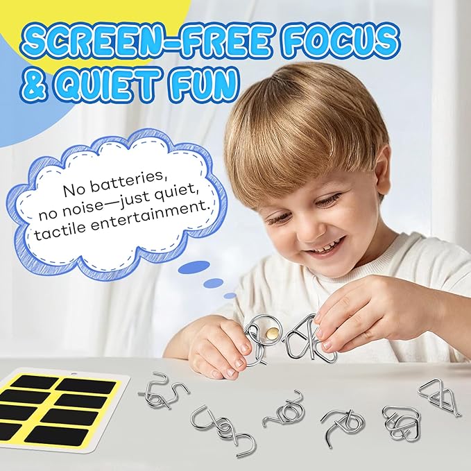 Metal Brain Teaser Puzzles Ring Educational Toys, Steel IQ Games Physics Mind Metal Puzzles for Adults, Unlock Interlock Game, Brain Teaser Puzzle for Party Favor Kids (A)
