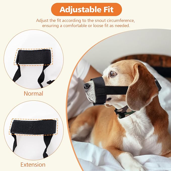 Coppthinktu Dog Muzzle with No-Escape Elastic Neck Collar, Soft Adjustable Muzzle for Small Medium Large Dogs, Breathable Dog Mouth Guard to Prevent Biting Barking & Chewing (Black L)