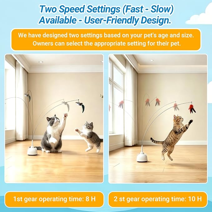 Interactive Cat Toys for Indoor Cats Toy Wand 360° Flying Bird Cat Toy | 2 Speed Adjustable Flying Bird Cat Toy Automatic Cats Toys with Self ON/OFF Feather Toy Suction Cup Electric Cat Teaser Wand