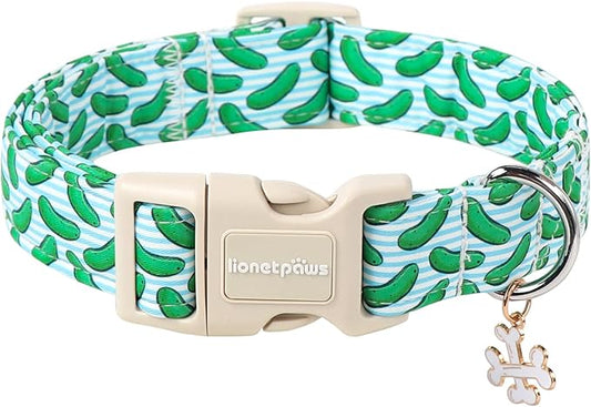 Lionet Paws Summer Dog Collar- Cute Cucumbers Dog Collars with Plastic Buckle,Blue Stripe Light Adjustable Dog Collars for Small Dogs