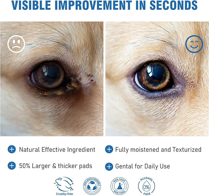 Dog Eye Wipes, Tear Stain Wipes for Dogs, Big & Thick Cat Eye Wipes for Dogs, Mild Ingredient,Texturized & Presoaked Pet Eye Cleaner Pad for Discharge Crust Booger,100 Ct, Coconut Scent