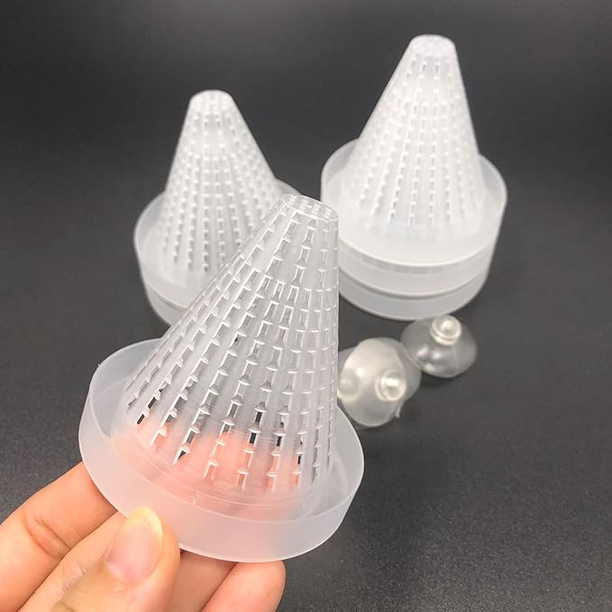 6PCS Aquarium Live Red Worm Feeding Cone Cup Plastic Frozen Brine Shrimp Fish Feeder for Aquarium Tank with Suckers, White,Red