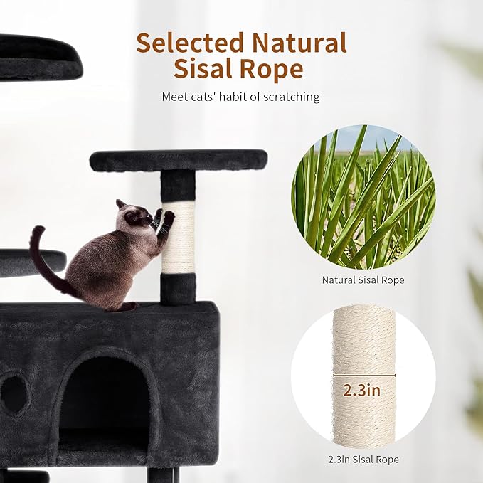 PayLessHere Cat Tree 54in Cat Tower with Cat Scratching Post,Multi-Level Cat Condo Stand House Furniture Kitty Activity Center with Furry Ball Toys Cat Tree for Indoor Cats (54in, Dark Grey)