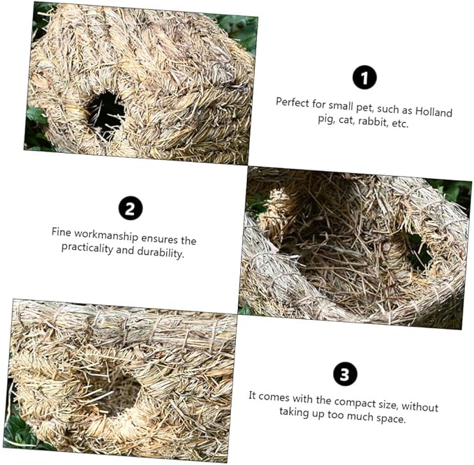 1Pc Hand-Woven Straw Double-Entrance Pet Nest Small Animal Sleeping House for Cats Rabbits and Guinea Pigs Indoor Cozy Habitat