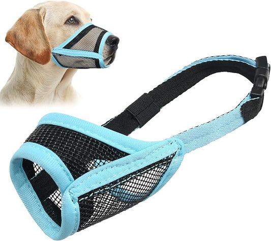 LUCKYPAW Dog Muzzle, Mesh Muzzle for Large Medium Dogs, Soft Mouth Cover to Prevent Biting Chewing, Drinkable Breathable Adjustable Puppy Mouth Guard(XXL, Baby Blue)