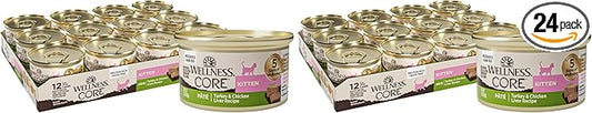 Wellness CORE Pate Kitten Wet Cat Food,Natural,Protein-Rich,Grain Free,3 Ounce (Turkey & Chicken Liver),(Pack of 24)