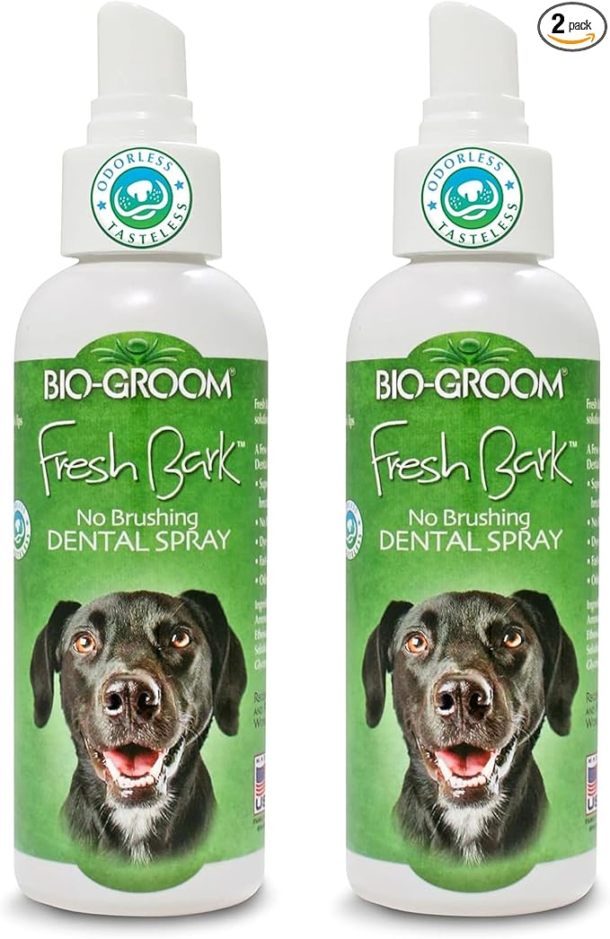 Bio-groom Fresh Bark Dog Breath Freshener - No Chew Dental Spray for Dogs & Cats, Teeth Cleaning Oral Care for Plaque & Tartar, No Brushing Required, Made in the USA - Flavorless, 4 fl oz (Pack of 2)